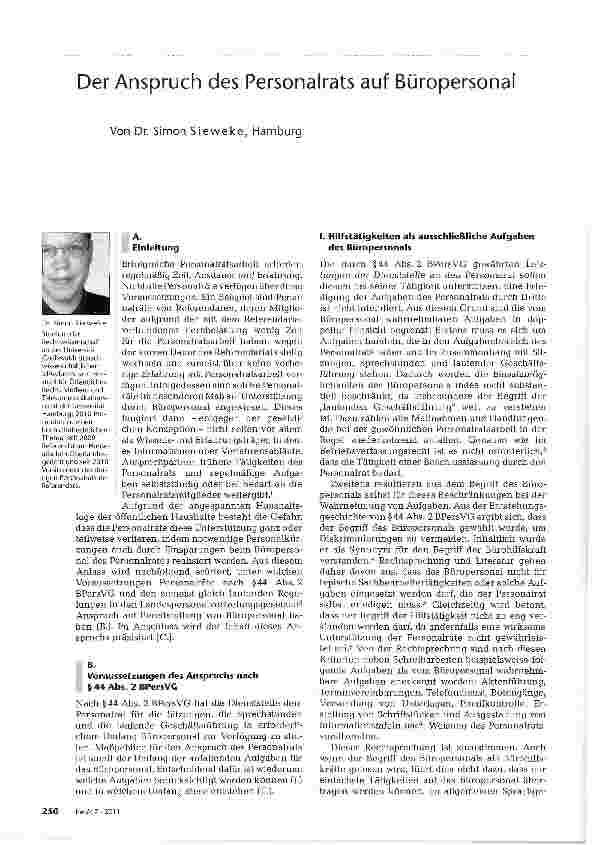 Vorschauseite 1: Der Anspruch des Personalrats auf Büropersonal