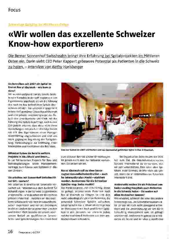 Vorschauseite 1: Schweizer Spitäler im Mittleren Osten«Wir wollen das exzellente Schweizer Know-how exportieren»