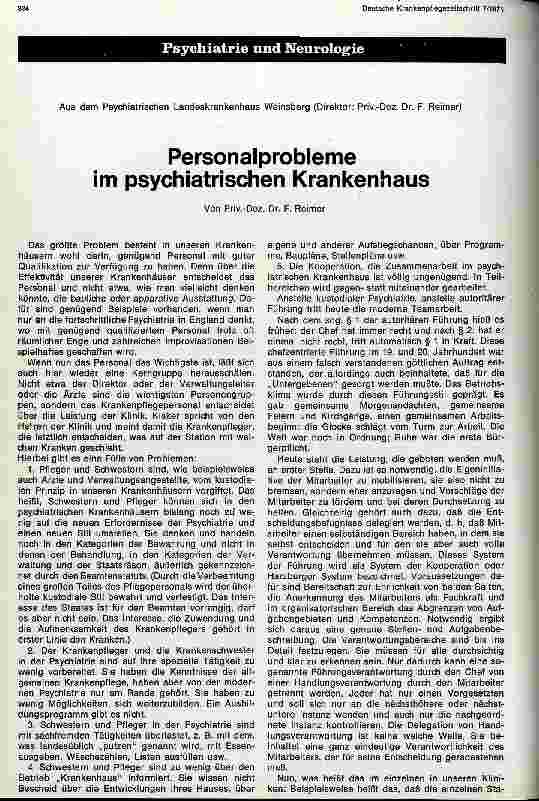 Vorschauseite 1: Personalprobleme im psychiatrischen Krankenhaus