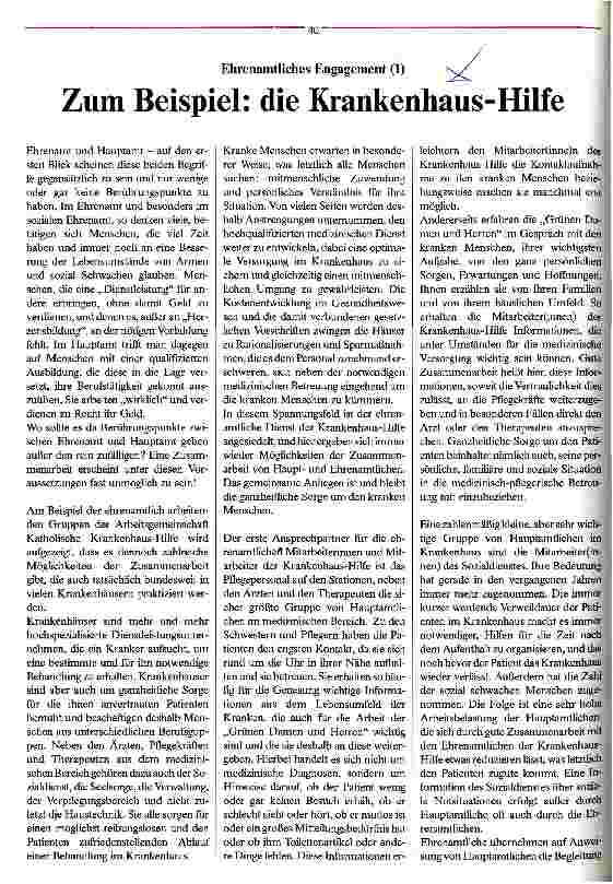 Vorschauseite 1: Zum Beispiel: die Krankenhaus-Hilfe Ehrenamtliches Engagement (1)