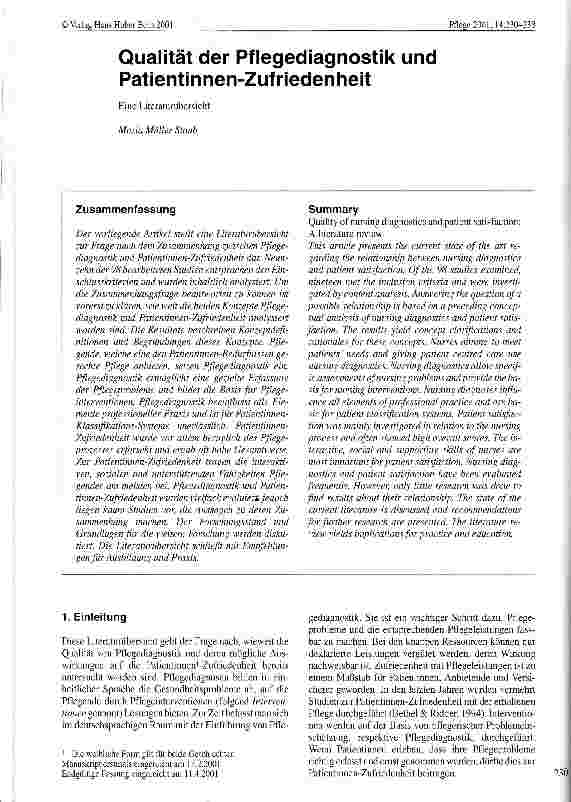 Vorschauseite 1: Qualität der Pflegediagnostik und Patientinnen-Zufriedenheit