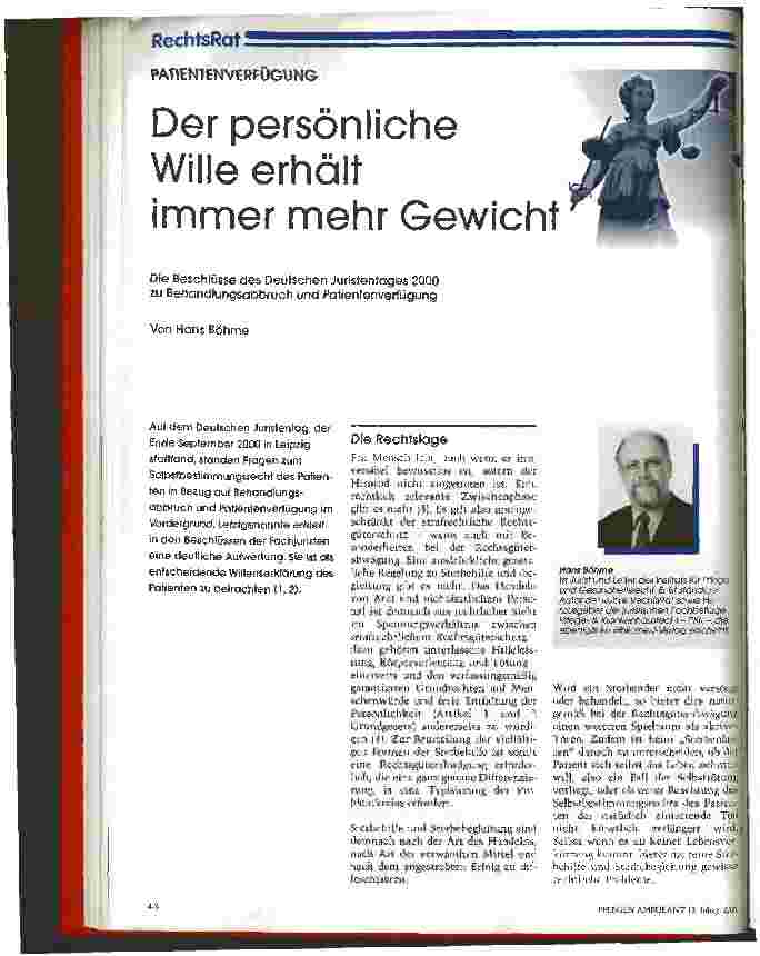 Vorschauseite 1: Der persönliche Wille erhält immer mehr Gewicht