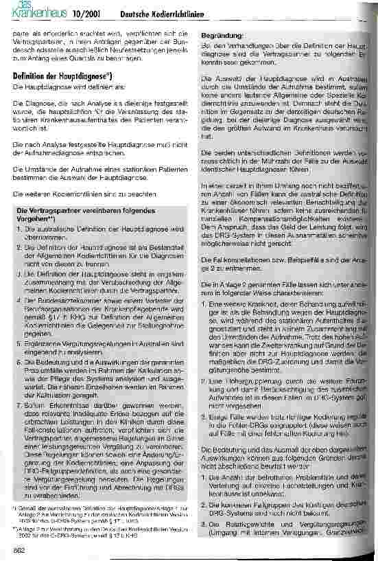 Vorschauseite 2: Vereinbarung zu den Deutschen Kodierrichtlinien Version 2002 für das G-DRG-System gemäß § 17 b KHG