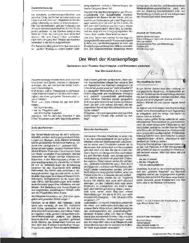 Vorschauseite 1: Der Wert der Krankenpflege Gedanken zum Thema: Nachtwache und Patienten waschen
