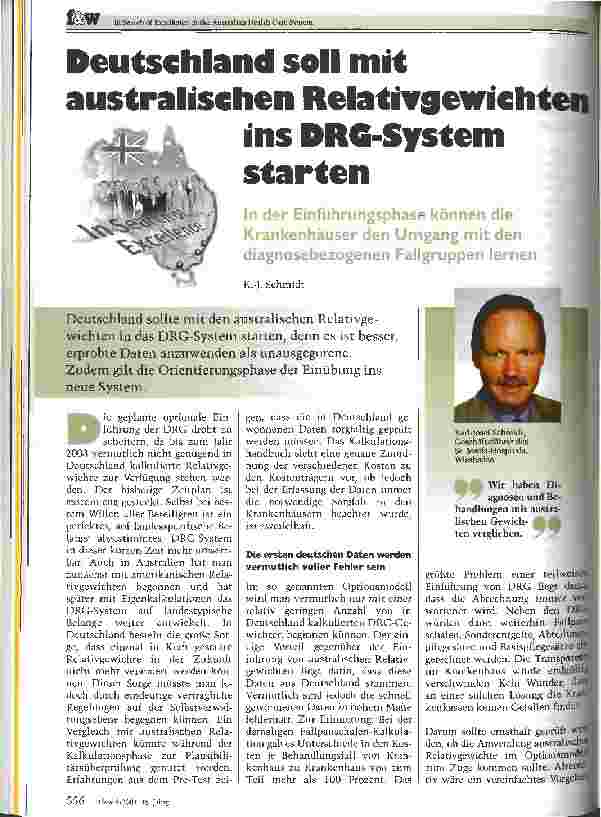 Vorschauseite 1: Deutschland soll mit australischen Relativgewichten ins DRG-System starten