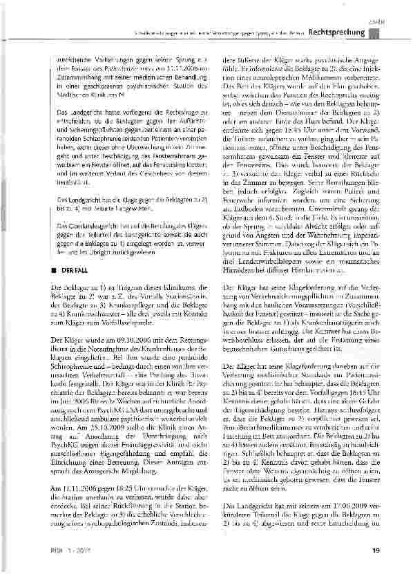 Vorschauseite 2: Schadenersatz wegen unzureichender Vorkehrungen gegen Sprung aus dem FensterBGB § 280 Abs. 1, §823 Abs. 1, § 839; PsychKG ST § 14 Abs. 1; GG Art. 34