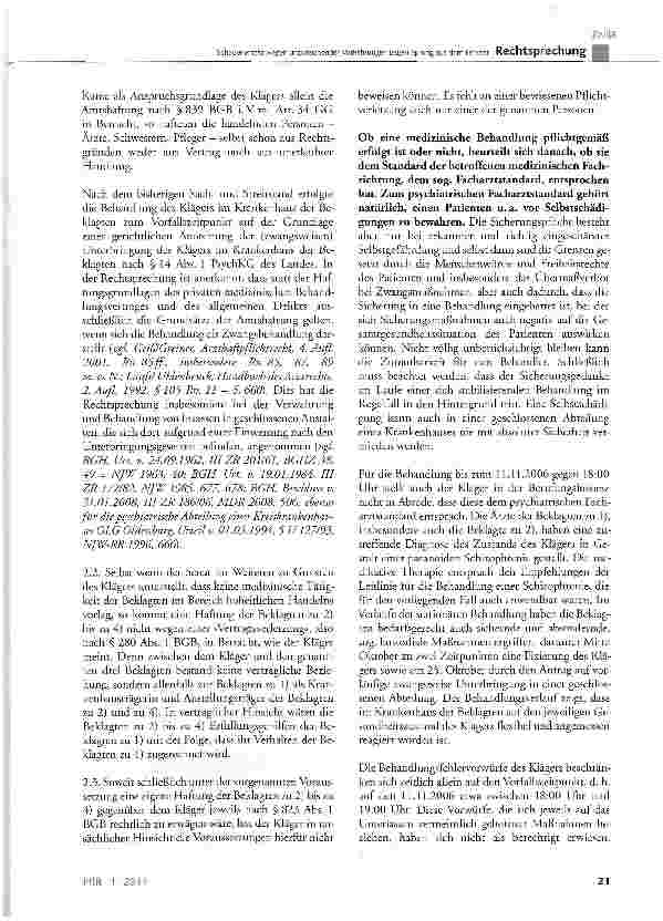 Vorschauseite 4: Schadenersatz wegen unzureichender Vorkehrungen gegen Sprung aus dem FensterBGB § 280 Abs. 1, §823 Abs. 1, § 839; PsychKG ST § 14 Abs. 1; GG Art. 34