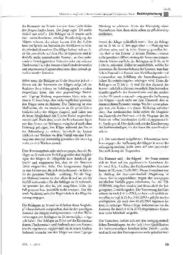 Vorschauseite 6: Schadenersatz wegen unzureichender Vorkehrungen gegen Sprung aus dem FensterBGB § 280 Abs. 1, §823 Abs. 1, § 839; PsychKG ST § 14 Abs. 1; GG Art. 34