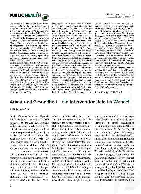 Vorschauseite 1: Arbeit und Gesundheit - ein Interventionsfeld im Wandel