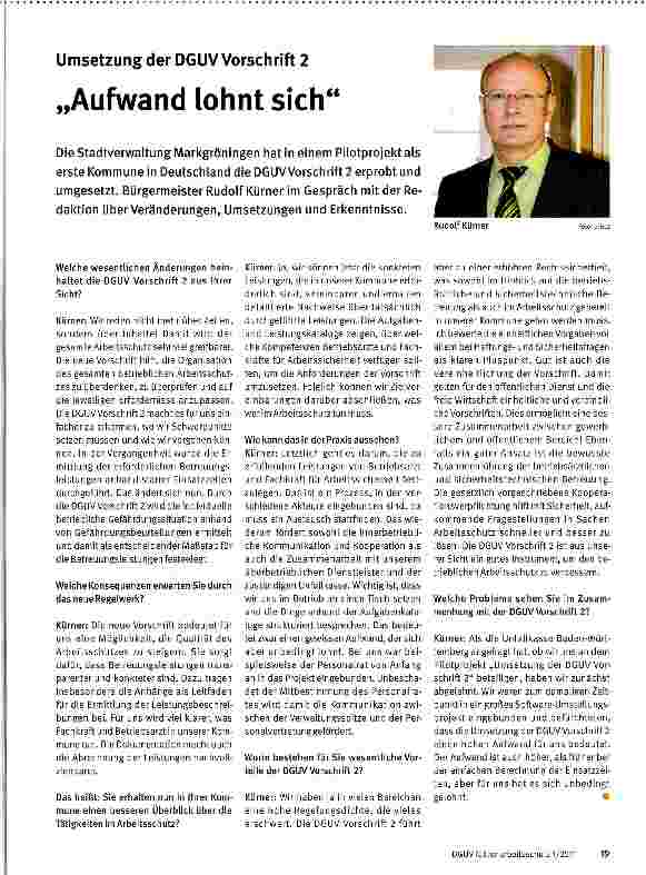 Vorschauseite 1: Umsetzung der DGUVVorschrift 2„Aufwand lohnt sich