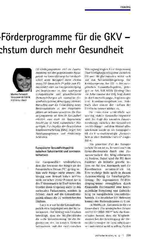 Vorschauseite 1: Förderprogramme für die GKV -Wachstum durch mehr Gesundheit