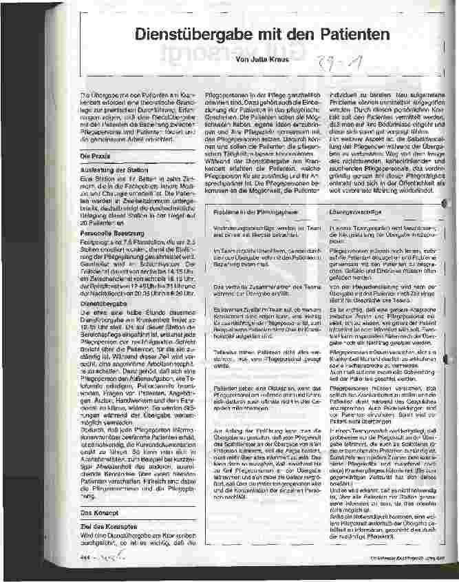 Vorschauseite 1: Dienstübergabe mit den Patienten