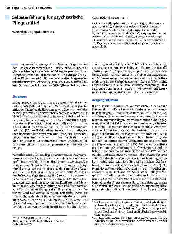 Vorschauseite 1: Selbsterfahrung für psychiatrische Pflegekräfte Weiterbildung und Reflexion