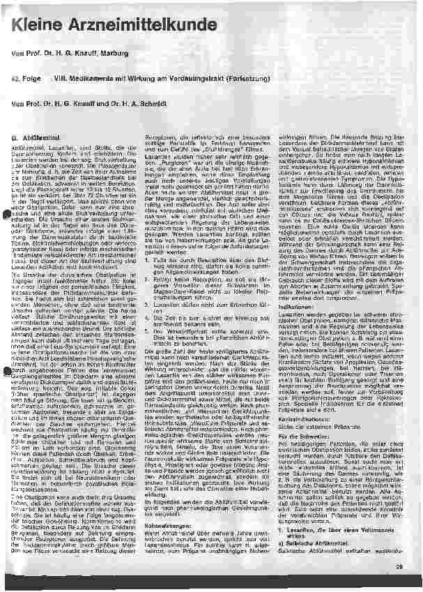 Vorschauseite 1: Kleine Arzneimittelkunde für die Schwester 42. Folge: VIII. Medikamente mit Wirkung am Verdauungstrakt (Forts.)