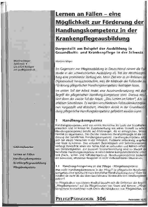 Vorschauseite 1: Lernen an Fällen - eine Möglichkeit zur Förderung der Handlungskompetenz in der Krankenpflegeausbildung