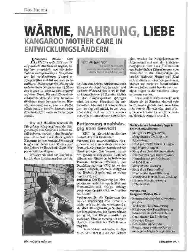 Vorschauseite 1: WÄRME, NAHRUNG, LIEBEKANGAROO MOTHER CARE IN ENTWICKLUNGSLÄNDERN