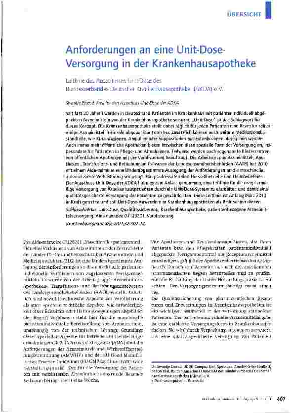 Vorschauseite 1: Anforderungen an eine Unit-Dose-Versorgung in der Krankenhausapotheke