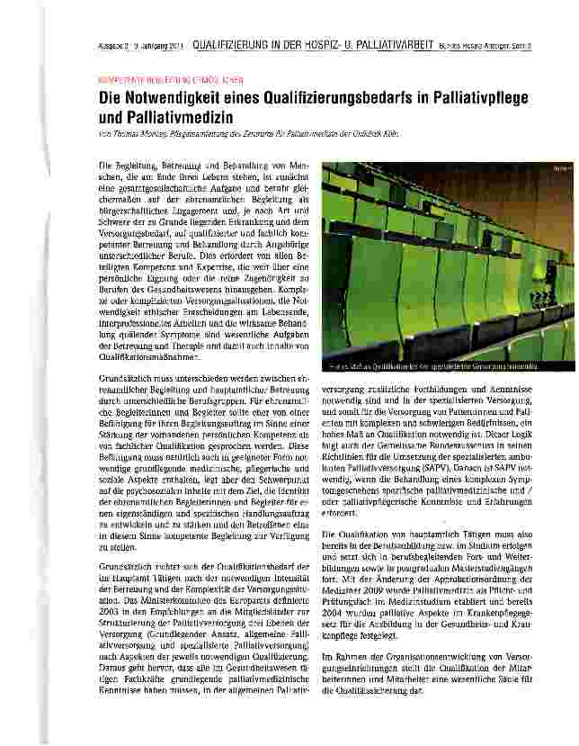 Vorschauseite 1: Die Notwendigkeit eines Qualifizierungsbedarfs in Palliativpflege und Palliativmedizin