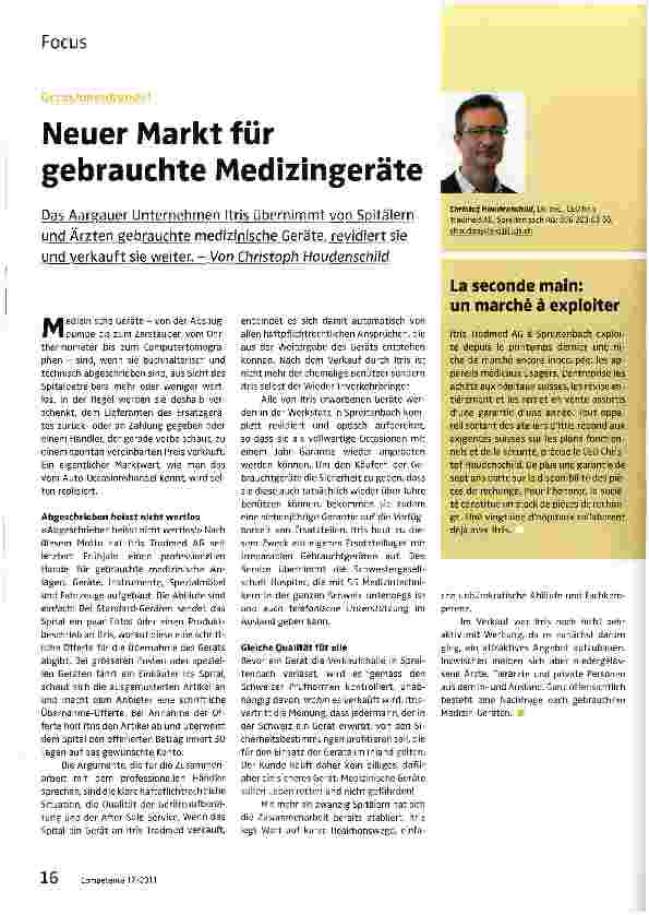Vorschauseite 1: Neuer Markt für gebrauchte Medizingeräte
