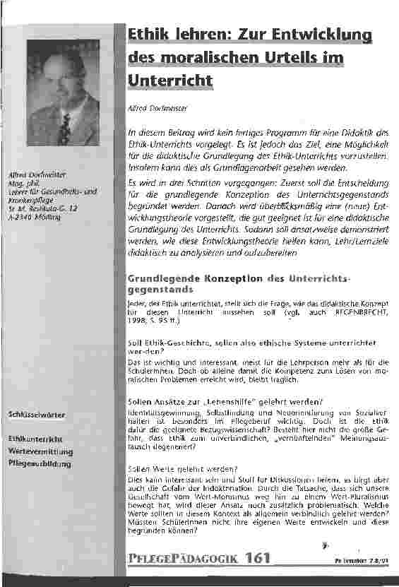 Vorschauseite 1: Ethik lehren: zur Entwicklung des moralischen Urteils im Unterricht