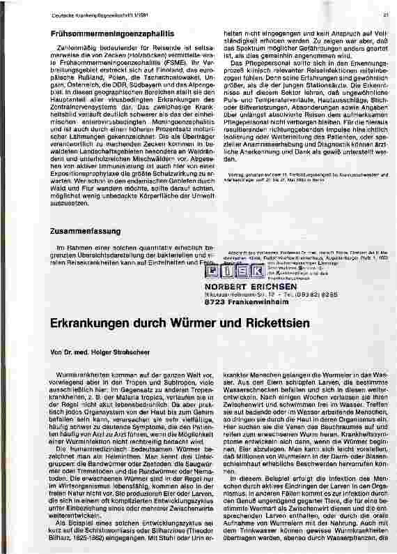 Vorschauseite 1: Erkrankungen durch Würmer und Rickettsien