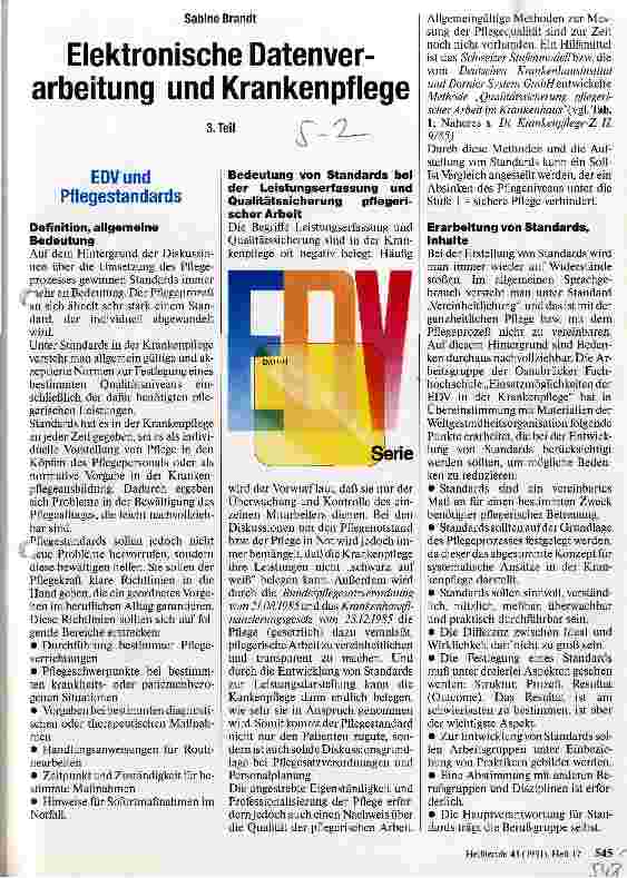 Vorschauseite 1: Elektronische Datenverarbeitung und Krankenpflege