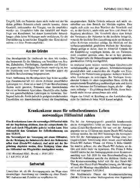 Vorschauseite 1: Krankenkasse muss für selbstbestimmtes Leben notwendiges Hilfsmittel zahlen