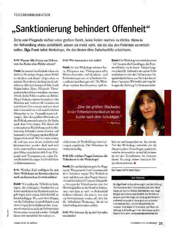 Vorschauseite 1: „Sanktionierung behindert Offenheit
