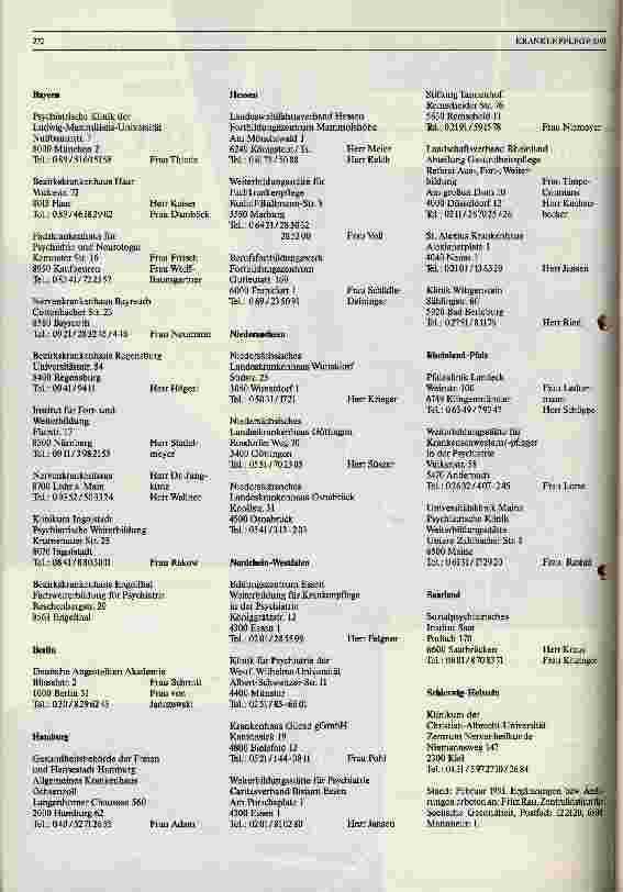 Vorschauseite 2: Verzeichnis der Weiterbildungsstätten Fachkrankenpflege Psychiatrie