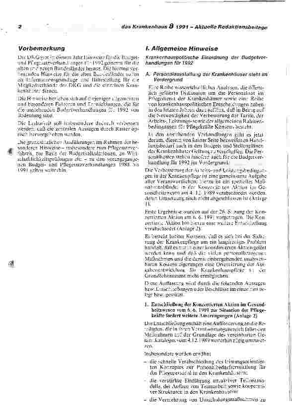 Vorschauseite 3: Hinweise der DKG zu den Budgetund Pflegesatzverhandlungen in den alten Bundesländern für 1992