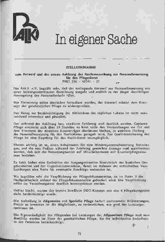 Vorschauseite 1: Stellungnahme zum Entwurf und der Rechtsverordnung zur Personalbemessung für den Pflegedienst