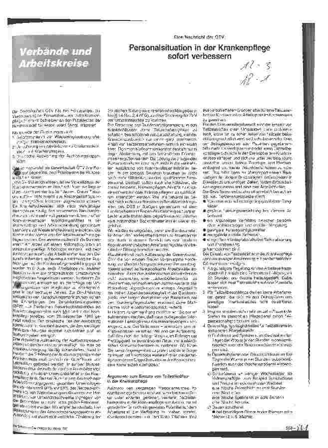 Vorschauseite 1: Personalsituation in der Krankenpflege sofort verbessern