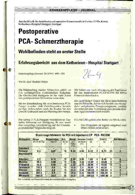 Vorschauseite 1: Postoperative PCA-Schmerztherapie Wohlbefinden steht an erster Stelle - Erfahrungsbericht