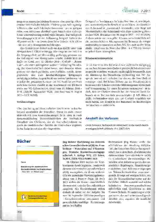 Vorschauseite 3: Dienstzeitverlängerung verbeamteter Chefärzte