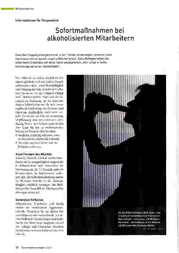 Vorschauseite 1: Informationen für VorgesetzteSofortmaßnahmen bei alkoholisierten Mitarbeitern