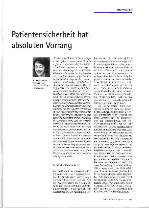 Vorschauseite 1: Patientensicherheit hat absoluten Vorrang