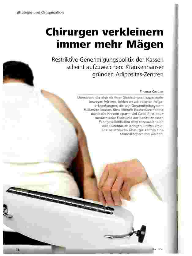 Vorschauseite 1: Chirurgen verkleinern immer mehr Mägen