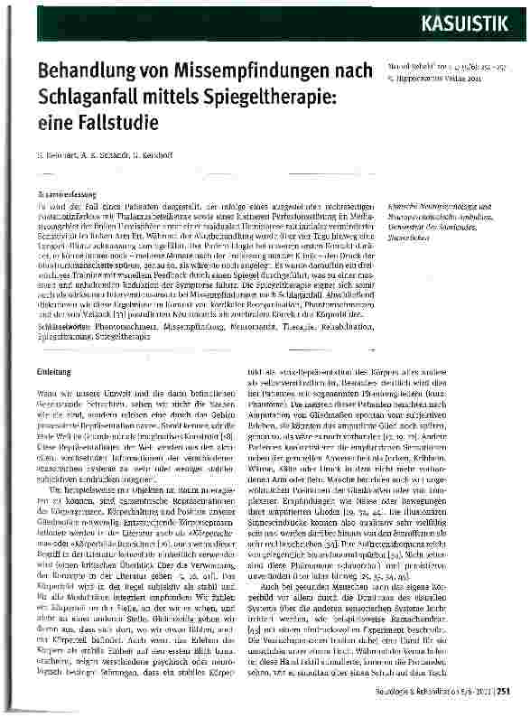 Vorschauseite 1: Behandlung von Missempfindungen nach Schlaganfall mittels Spiegeltherapie: eine Fallstudie