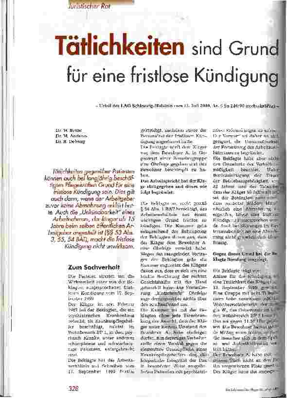 Vorschauseite 1: Tätlichkeiten sind Grund für eine fristlose Kündigung