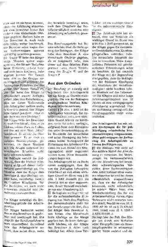 Vorschauseite 2: Tätlichkeiten sind Grund für eine fristlose Kündigung