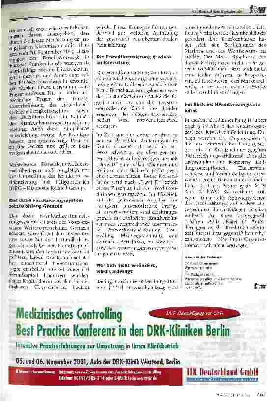 Vorschauseite 4: Basel II ist auch eine Herausforderung für die Kliniken Kriterien zur Risikobeurteilung