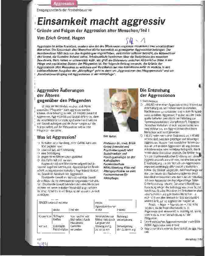 Vorschauseite 1: Einsamkeit macht aggressiv Gründe und Folgen der Aggression alter Menschen/ Teil 1