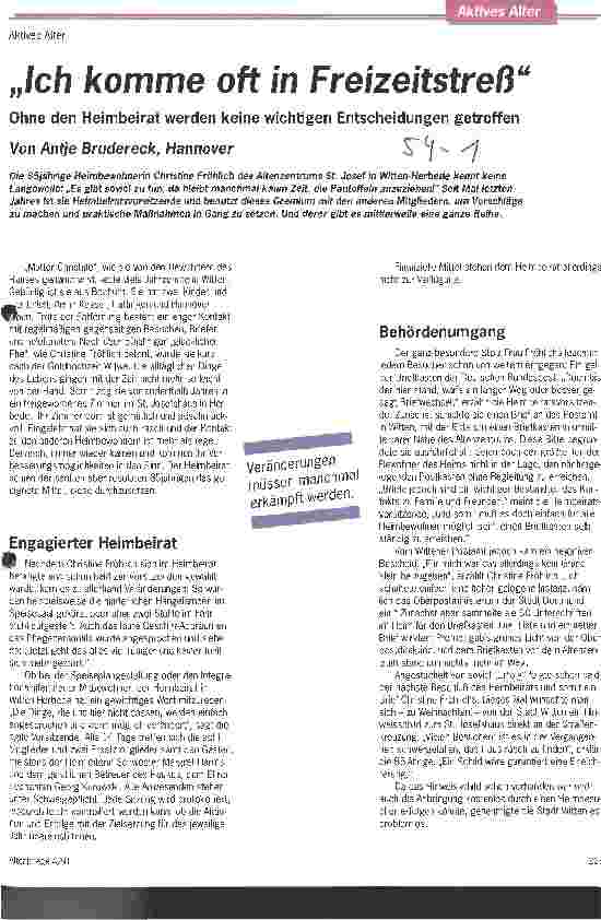 Vorschauseite 1: Ich komme oft in Freizeitstreß Ohne den Heimbeirat werden keine wichtigen Entscheidungen getroffen