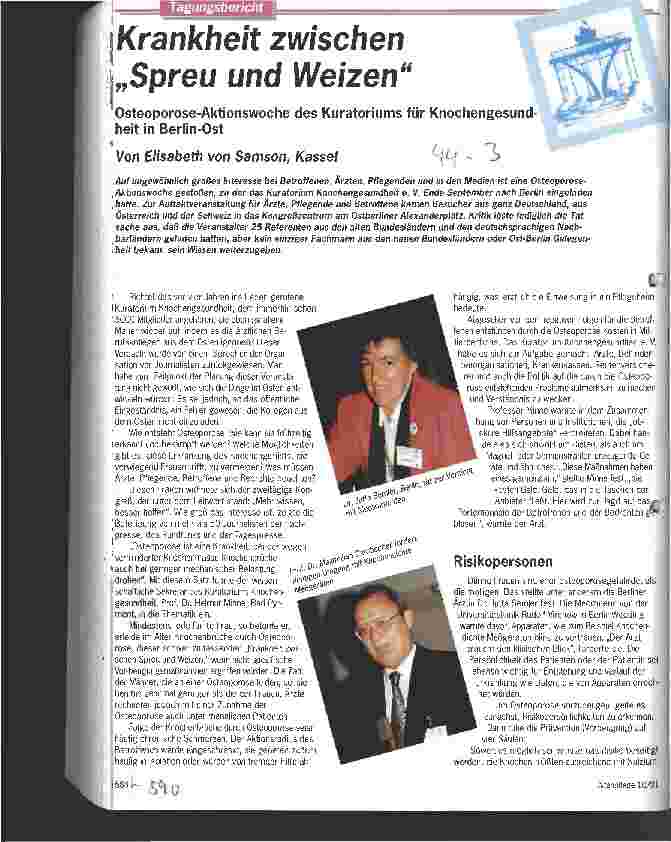 Vorschauseite 1: Krankheit zwischen Spreu und Weizen Osteoporose-Aktionswoche des Kuratoriums für Knochengesundheit