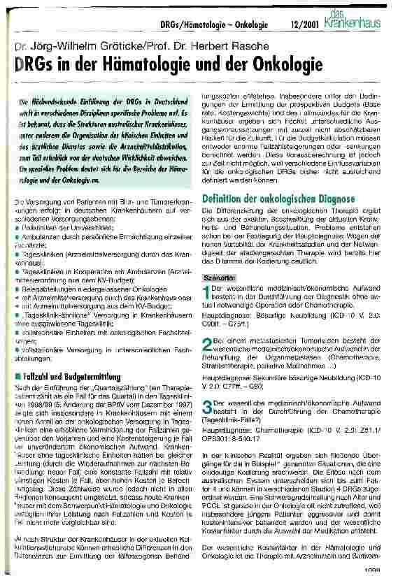 Vorschauseite 1: DRGs in der Hämatologie und der Onkologie