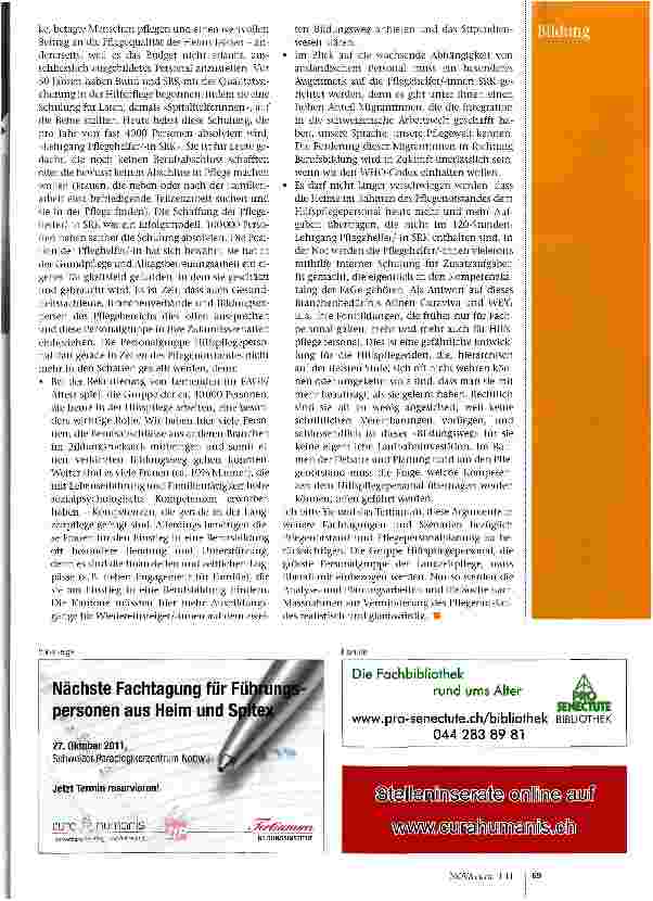 Vorschauseite 2: Pflegenotstand - die FührungsherausforderungLeserbrief zur Fachtagung für Führungspersonen von curahumanis/Tertianum