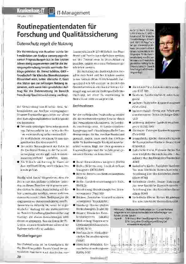 Vorschauseite 1: Routinepatientendaten für Forschung und QualitätssicherungDatenschutz regelt die Nutzung