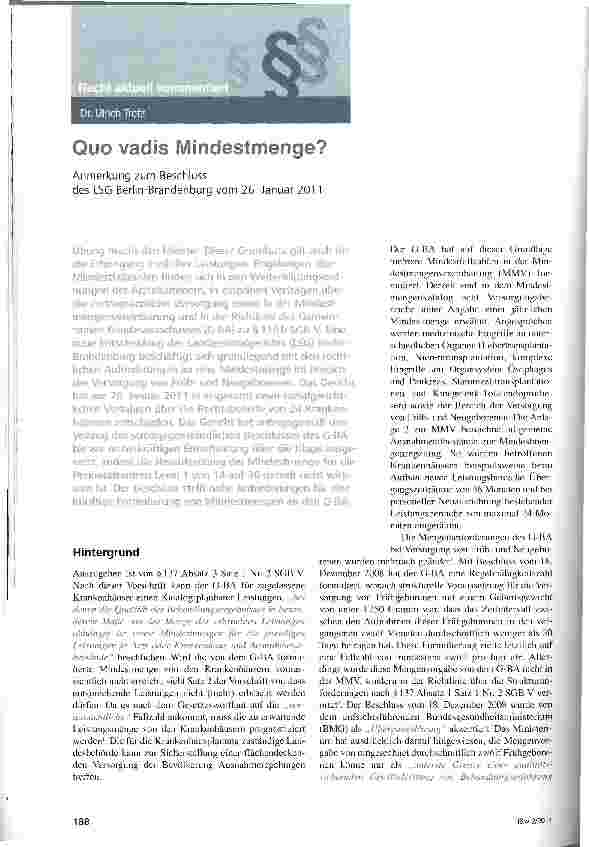 Vorschauseite 1: Quo vadis Mindestmenge?