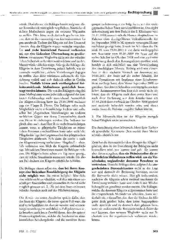 Vorschauseite 4: Heimbetreiber verletzt seine Betreuungspflichten, wenn er Demenzkranke mit bekannter Weglauftendenz nicht genügend beaufsichtigt