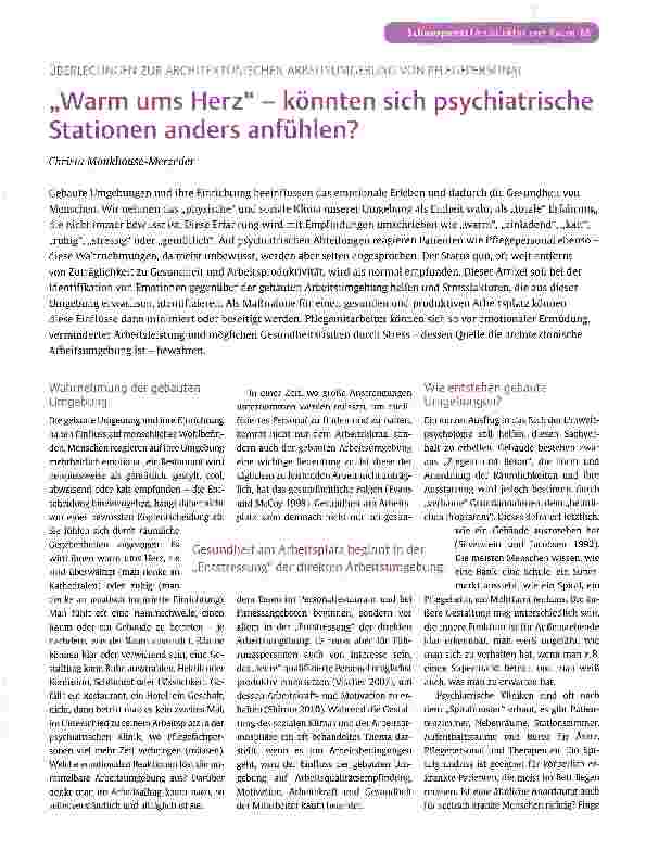Vorschauseite 1: „Warm ums Herz - könnten sich psychiatrische Stationen anders anfühlen?